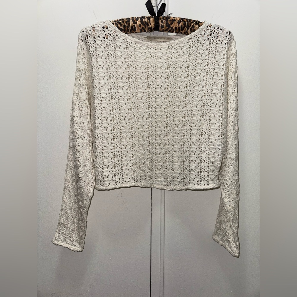 Zara White Crochet Knit Crop Top Large